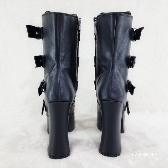 Demonia Charade Mace Charms Platform Chunky Heel Goth Mid Calf Boots - Picture 6 of 13
